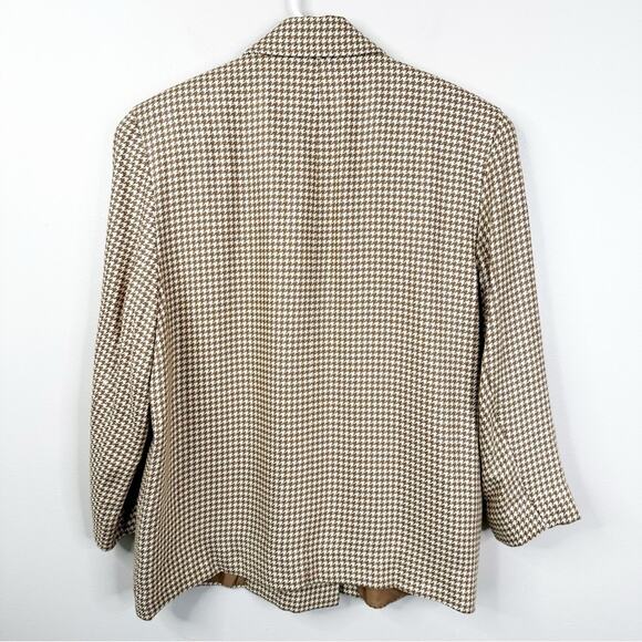Vintage Gianni Sport Blazer Jacket Womens 12 Houndstooth Tan Neutral Equestrian - Picture 3 of 9